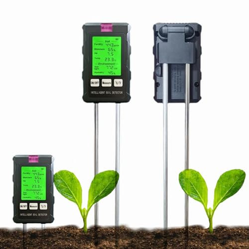 GAESHOW Compteur de sol numérique 6 en 1 pour plantes avec fertilité du sol/humidité/ph/température/lumière ambiante/humidité ambiante avec écran LCD pour jardin, pelouse et plantes d'intérieur et