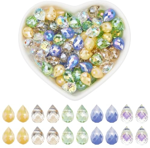 SOFPLATE 1 Box 250 Stück 5 Farben Wassertropfen Glasperlen Tropfen Kristallperlen Großpackung 8x10mm Bunt Transparent Tropfenförmiger Edelstein Lose Abstandsperlen Für Armbänder Halsketten Schmuckher