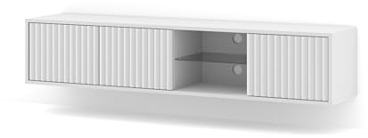 Homlando TV Schrank, Hängend TV Board, Hängendes Lowboard mit gefrästen Fronten, Sideboard, Fernsehtisch, Lowboard mit Stauraum für Wohnzimmer Mita 156x31x31 cm Weiß Matt