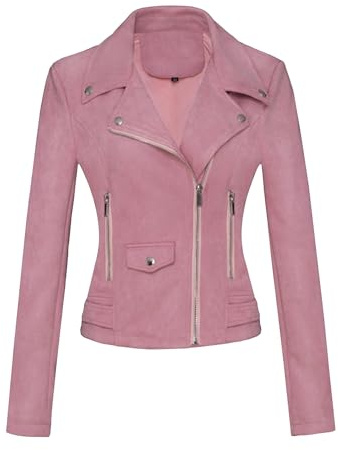 OULIWANGLUO Damen Reverskragen Casual Lederjacke Frühling Herbst Leichte Kunstlederjacke Slim Sexy Bikerjacke