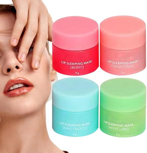 Lip Sleeping Masque, 4PCS Lip Balm Set, Moisturizing Lip Masque For Day&Night, Lip Moisturiser For Dry Chapped Peeling Cracked Lips, Nourishing & Hydrating Lip Masks, Lip Plumper Lip Oil For Women Men