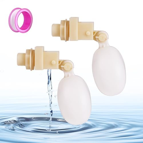 MOGOULUA Lot de 2 valves 1/2 avec flotteur pour abreuvoir avec bande d'étanchéité PTFE de 300 cm - Valve flottante de remplissage automatique avec flotteur en plastique pour abreuvoir de bœuf,