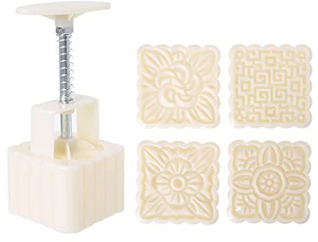 4 moldes cuadrados de prensa de mano para decoración de tartas de luna, 100 g, herramienta de pastelería