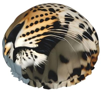 Animal Leopard Print Shower Cap,Elastic And Reusable Double Layer Waterproof Bathing Shower Hat