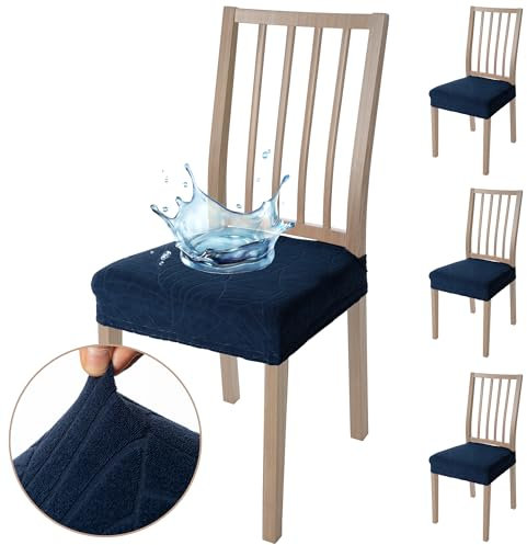 Viste tu hogar Pack 4 Funda Silla Comedor de 45 a 55 CM, Sin Respalda, 100% Poliéster, Impermeable, Fácil de Instalar y Limpiar, Hojas, Azul Marino