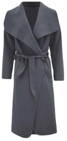 RATAZ Women’s Long Duster Jacket Ladies Waterfall Italian Belted Coat Plus Size UK 8-22 (UK, Alpha, One Size, Regular, Regular, 2XL (20-22), Charcoal)
