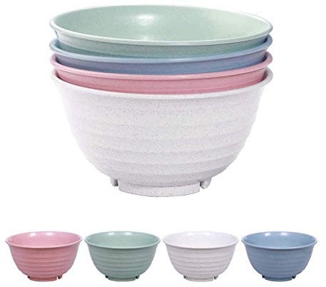 4PCS Wheat Straw Cereal Bowls, Lightweight Unbreakable Noodle Fruit Soup Rice Bowls Dishwasher Microwave Safe Bowl Sets, Earth Tone