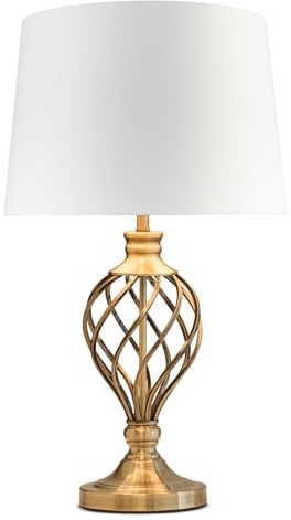 Lighting Supermarket Hepburn Large Barley Twist Table Lamp Antique Brass (Ivory Gold Lined)