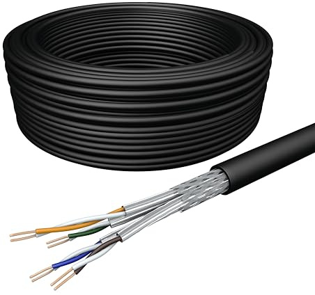 Draka Netzwerkkabel Verlegekabel Erdkabel 50m Cat 7 S/FTP PiMF PE AWG 23/1 Optimiert für den Außenbereich Datenkabel PoE 100% Kupfer UC900 SS23 PE GHMT PVP Zertifiziert Made in EU