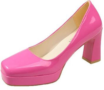 Pumps, scarpe da donna in pelle verniciata, con tacco a blocco, classiche, da sera, con tacco alto, per feste, con punta chiusa, ideali per il lavoro e il tempo libero, rosa., 42 EU