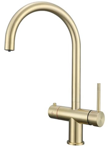 Yamataro 3in1 Boiling Water Tap Instant Hot Water Tap Hot Cold Filtered Boiling Water Kitchen Faucet Stainless Steel Brushed Brass/Gold (Without Boiler and Filter)