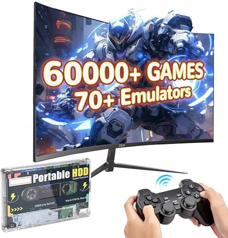 QISHENKOLA 320G Gaming HDD Portable External Game Hard Drive,Built-in Over 60000+ Classic Games,Supports 70+Emulators,Batocera 38,SATA 3.0,Plug and Play Retro Game Console (With Controller)