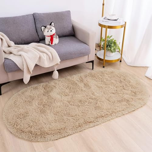 AIMECO Skandinavischer Teppich lang oval Waschbarer Teppich Memory Foam Wohnzimmerteppich Schlafzimmerteppich Kinderteppich 100x160 cm,Khaki