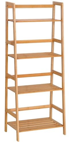 HOMCOM Bibliothèque étagère en Bambou à 4 Niveaux, présentoir de Plantes au Sol, étagère échelle pour Salon, Cuisine, Salle de Bain, Bureau, 48 x 31,5 x 120 cm, Bois Naturel