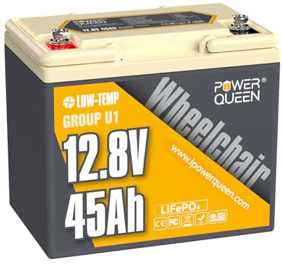 Power Queen 12V45Ah Batterie Lithium, Batterie LiFePO4 avec 45A BMS, Protection Contre Les Basses Températures, 4000+ Cycles, pour Camping-Cars, Moteurs de Bateau,Détecteur de Poissons