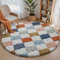 HUGEAR Teppich Kariert Hochflor Teppich Rund 120cm Bunt Runder Wohnzimmer Schlafzimmer Rutschfester Kinderteppich Flauschig Weicher Carpet Living Room Kinder Mädchen Jungs Bettvorleger