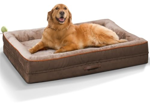Renvix XL Orthopedic Dog Bed, Waterproof Dog Sofa Bed | with Removable Washable Cover, Soft Egg Foam Pet Bed, Non-Slip Bottom and Four-Sided Bolster Cushion(Tan, 117x76x19cm)
