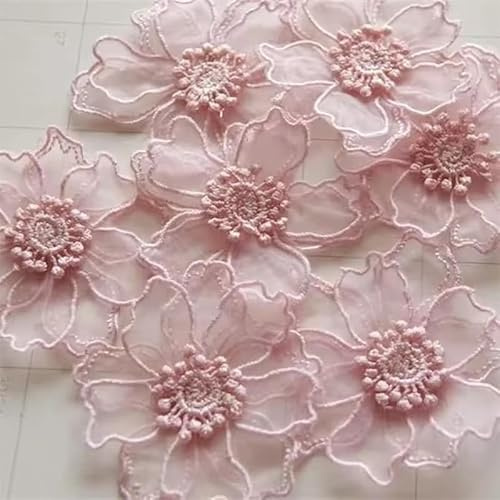 Yulakes 10 Stück Spitze Organza Stickerei Blumen Applique Patches Sticker Aufnäher Applikation Flicken zum Aufnähen Gestickte Basteln und Dekorieren Auf Kleidung (Rosa)