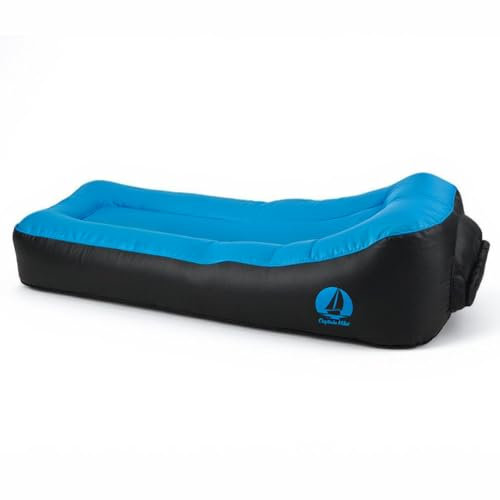 Captain Mike Air Sofa – Aufblasbares Sofa ohne Pumpe – Strandliege – Faltbar & Tragbar – inkl. Rucksack – 190×70 cm – für Strand, Garten, Reisen, Camping (Schwarz-Blau)