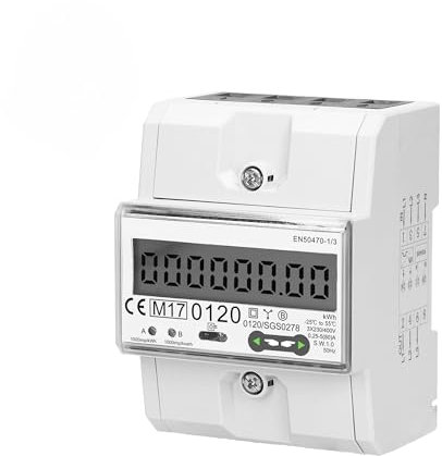 3-Phasen-Stromzähler weiß mit Display mit 1000 IMP/KWH - Energiekosten-Messer um Stromverbrauch zu bestimmen - Messgerät für Verbrauch von Strom für DIN-Schiene