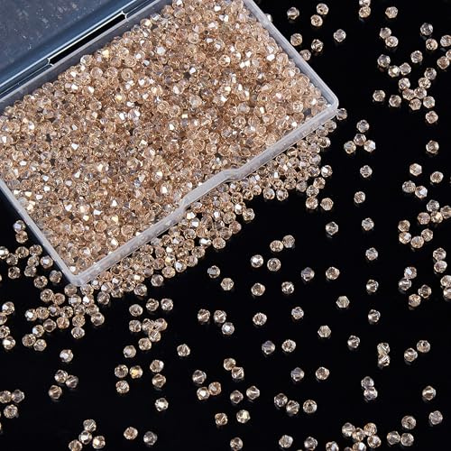 Laopottbeads 1200PCS 3mm Bicone Crystal Glass Beads for Jewelry Making, Sparkling Mini Beads for Suncatchers, DIY Bracelets & Craft Projects (Champagne Silver)