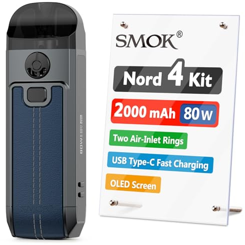 SMOK Nord 4, E Cigarette Vape Starter Kit, 80W 2000mAh, 2ml Airflow Control Vaping, OLED Display, Type-C Fast Charging, Using RPM and RPM 2 Coils, No Nicotine (Blue)