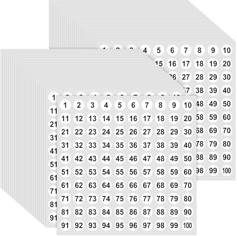 50 Blatt Zahlen Aufkleber, 1-100 Runde Zahlenaufkleber | 1 cm Fortlaufende Etiketten Selbstklebende Kleine Nummerierte Aufkleber für Büro, Zuhause, Küche, Klassenzimmer