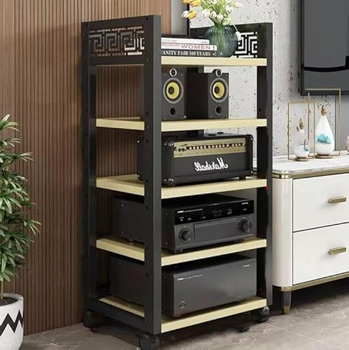 Meuble stéréo, support multimédia AV, rack audio multi-niveaux, tour audio roulante, meuble audio sur pied, support pour lecteur CD, étagère d'angle réglable, rack Hi-Fi (Taille : 5 niveaux, Couleur