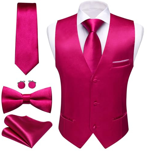 Barry.Wang Ensemble gilet d'affaires pour homme avec gilet et nœud papillon | Col en V classique coupe ajustée 5 pièces, parfait pour une fête de mariage