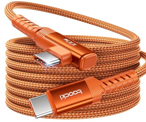 toocki Cable USB-C Carga Rapida 100W 3M, Tipo C 90 Grados, Naranja | 5A Carga Rápida USB-C, Cable 90°, Trenzado Durable para iPhone 17/16/15 Pro/MacBook Air/Galaxy S25/S24, Ideal Gaming/Oficina