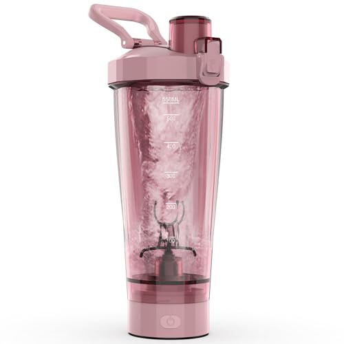 Enituo Electric Shaker Bottle, 600ml Rechargeable Shaker Cup for Protein Mixes and Pre Workout, Portable Gym Protein Blender for Meal Replacement Shakes | Leak-Proof w/Handle | BPA Free (Pink)