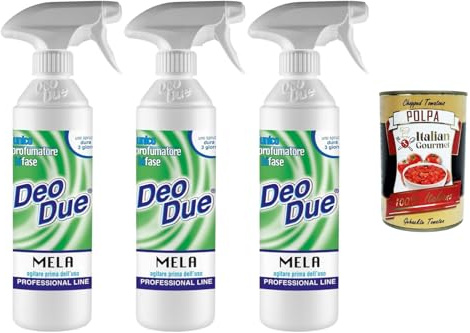 Deo Due Profumatore Bifase Mela Professional Line 3x500ml Textilparfüm Wäscheduft Spray Apfelduft Geruchsneutralisierer Textilerfrischer Stoffspray für Kleidung Sofa Vorhänge + Italian Gourmet polpa