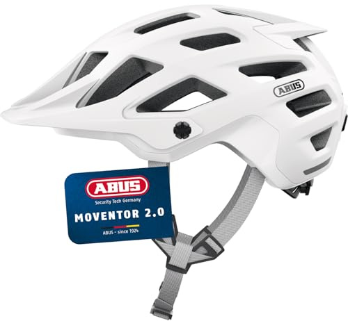 ABUS MTB-Helm Moventor 2.0, Weiß, S | Fahrradhelm mit Verstellsystem, höhenverstellbarer Schirm, Zopf-Öffnung, Steckverschluss