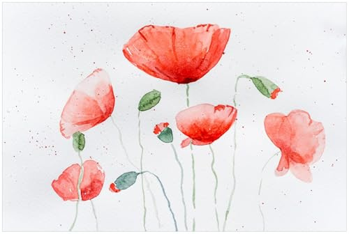Wallario Küchenrückwand selbstklebend 90 x 60 cm, Motiv: Mohnblumen in Aquarell | Spritzschutz abwischbar & pflegeleicht