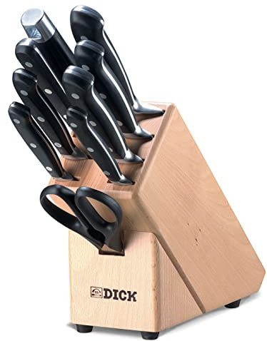 F. DICK Holzmesserblock Premier Plus 9-teilig (Messerblock aus Holz, Set inkl. Kochmesser, Tranchiermesser, Officemesser, Ausbeinmesser, Küchenschere, Fleischgabel + Wetzstahl) 88070000, 35 cm