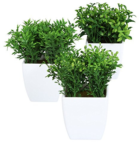 Kunstblumen Mini-Box, Gras 3 St, 13 cm, im Kunststofftopf weiß. Kunstgras, Dekogras getopft.