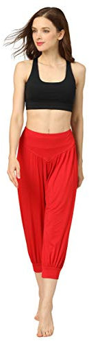 Hoerev Caprihose, Super Weiches Modal-Elastan, Pluderhose, für Yoga, Pilates,Rot,XXL
