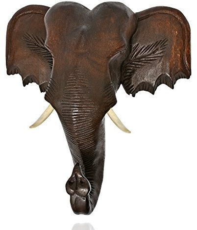 AeraVida Leistungsstarke Thailändische Elefantenkopf-Trophäe, Skulptur, handgeschnitzt, Holz, Wandkunst, große Elefantenkopf-Statue für Heimdekoration