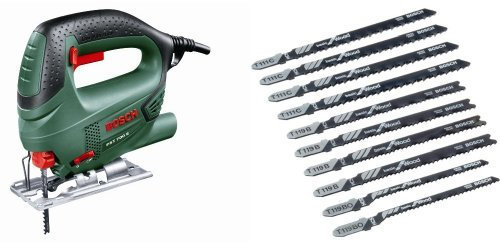 Bosch PST 700 E Compact Jigsaw with Bosch Jigsaw Blade Set (10 Pieces)