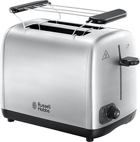 Russell Hobbs Tostapane - 2 Fette - Acciaio Inox Satinato; Scomparti per toast extra larghi, 6 livelli di doratura e funzione di scongelamento; Funzione solleva e guarda; 850W, Adventure 24080-56