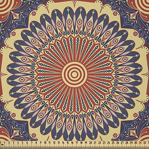 ABAKUHAUS Mandala Stoff als Meterware, maurische Motiv, Microfaser Multi Zweck Dekostoff für Kunsthandwerke, 3M (230x300cm), Dunkelblau Beige