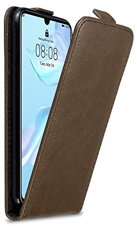 Cadorabo Hülle kompatibel mit Huawei P30 Flip Design aus Premium Kunst Leder Flip Klappbare Stoßfeste Magnetische Cover Hülle für Huawei P30 Tasche in Braun