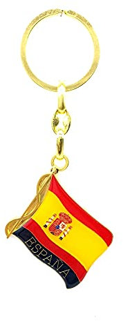 BDM Llavero original metálico con grabado de España en letras y bandera nacional, para hombre o mujer.