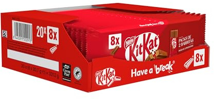 NESTLÉ KIT KAT barritas de chocolate con leche Caja 20unidades de (8x20.7g)
