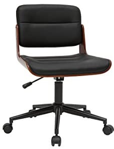Miliboo Chaise de Bureau à roulettes Design Noir, Bois foncé Noyer et métal Noir ARAMON