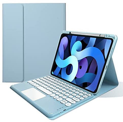 Touch Keyboard Case for iPad mini A17 Pro/iPad Mini 6th Generation Case with Detachable Round Key Touchpad Color Keyboard Cover Support Pencil Charging (Misty Blue)