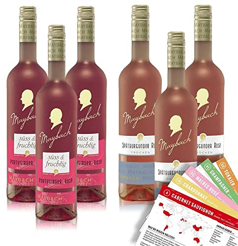 VINOX Maybach Roséwein Spätburgunder Portugieser Mischpaket, Weinpaket + VINOX Weinkarten (6x0,75 l)