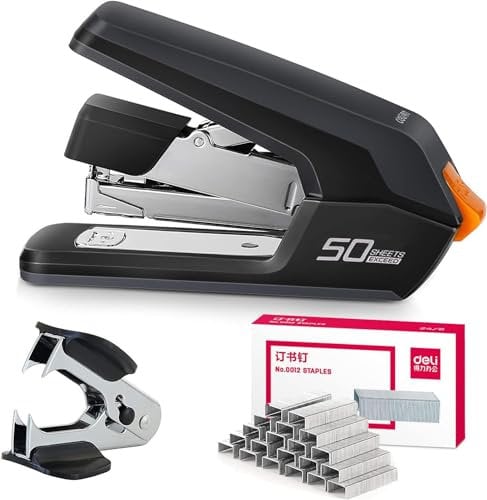 Sivelike Arbeitssparendes Heftgerät,tacker büro Für 40-50 Blatt Kapazität,Leicht zu ladendes,ergonomisches Hochleistungs-Heftgerät,mit 1500 Heftklammern und Tacker Heftklammerentferner(Schwarz)