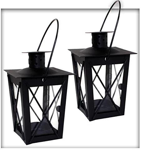 Metall Mini- Laterne schwarz Gartenwindlicht, zum Aufhängen, Windlicht, Laterne (2 Stück)