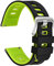 WOCCI 22mm Zweifarbig Uhrenarmband, Silikon Kautschuk, Ersatzband für Herren und Damen, Silberne Edelstahlschnalle (Schwarz-Frühling Grün)